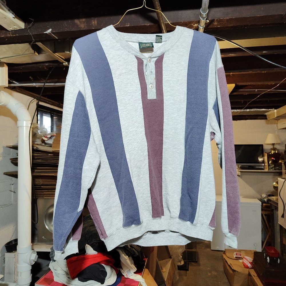 Stefano Man Vintage Preppy Striped Men's L Blended Fabric Sweater Sweatshirt
